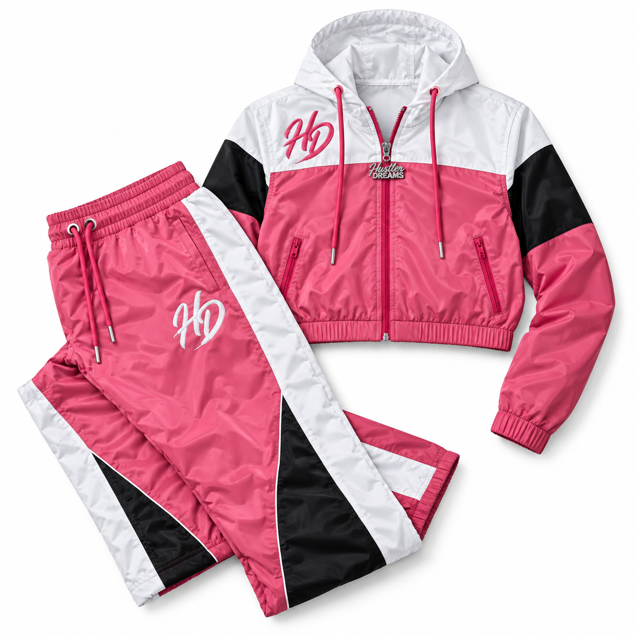 Womens Crop Millionaire Track Set - Salmon/White/Black