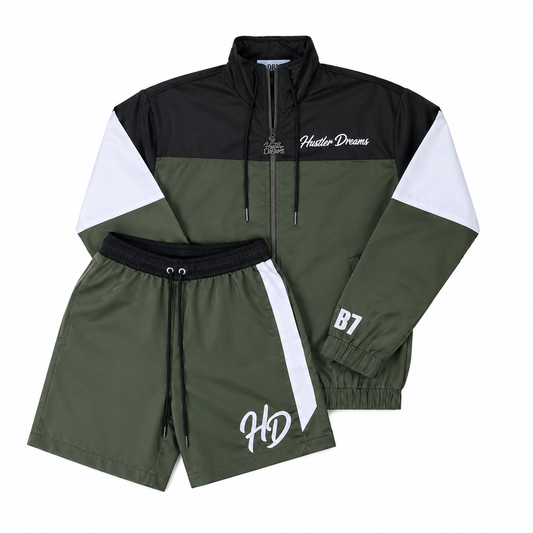 Cash Flow Short Set - Olive/White/Black